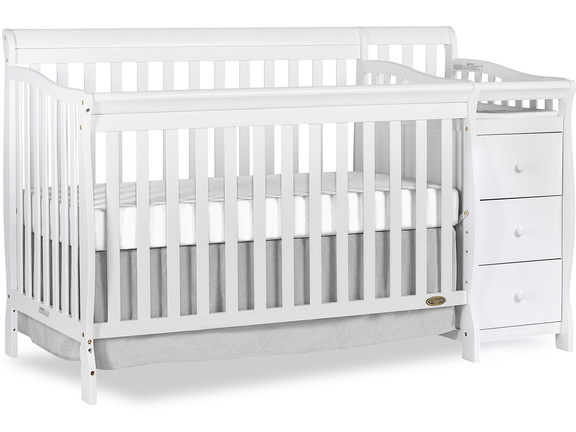White Brody 5 in 1 Convertible Crib with Changer Silo