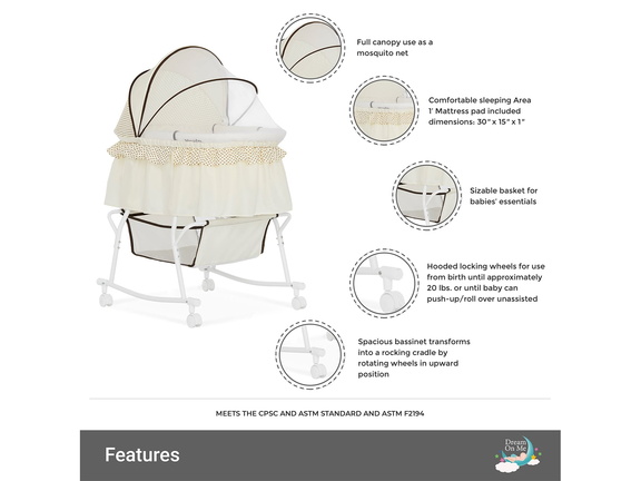 442-C Lacy Portable 2 in 1 Bassinet and Cradle Features