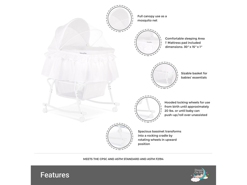 442-W Lacy Portable 2 in 1 Bassinet and Cradle Features