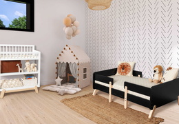 6251-NBLACK Osko Convertible Toddler Bed Room Shot (03)
