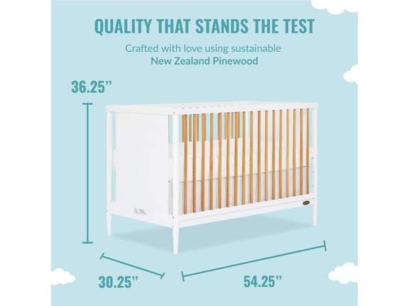 670-NWHITE Clover Modern Island Crib With Rounded Spindles Dimension